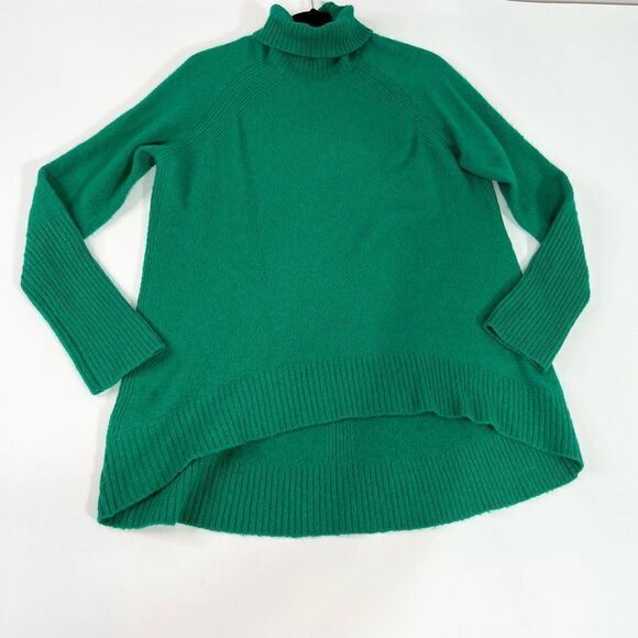Halogen Wool Blend Sweater Womens Medium Green Turtleneck Raglan Sleeves Hi-Low - Picture 1 of 8